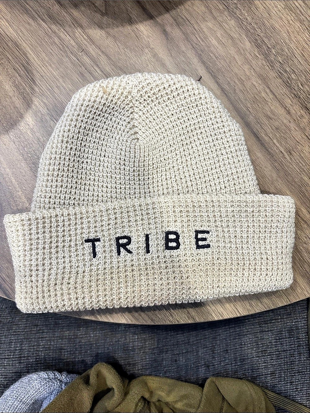 TRIBE Knit Cuffed Beanie in tan